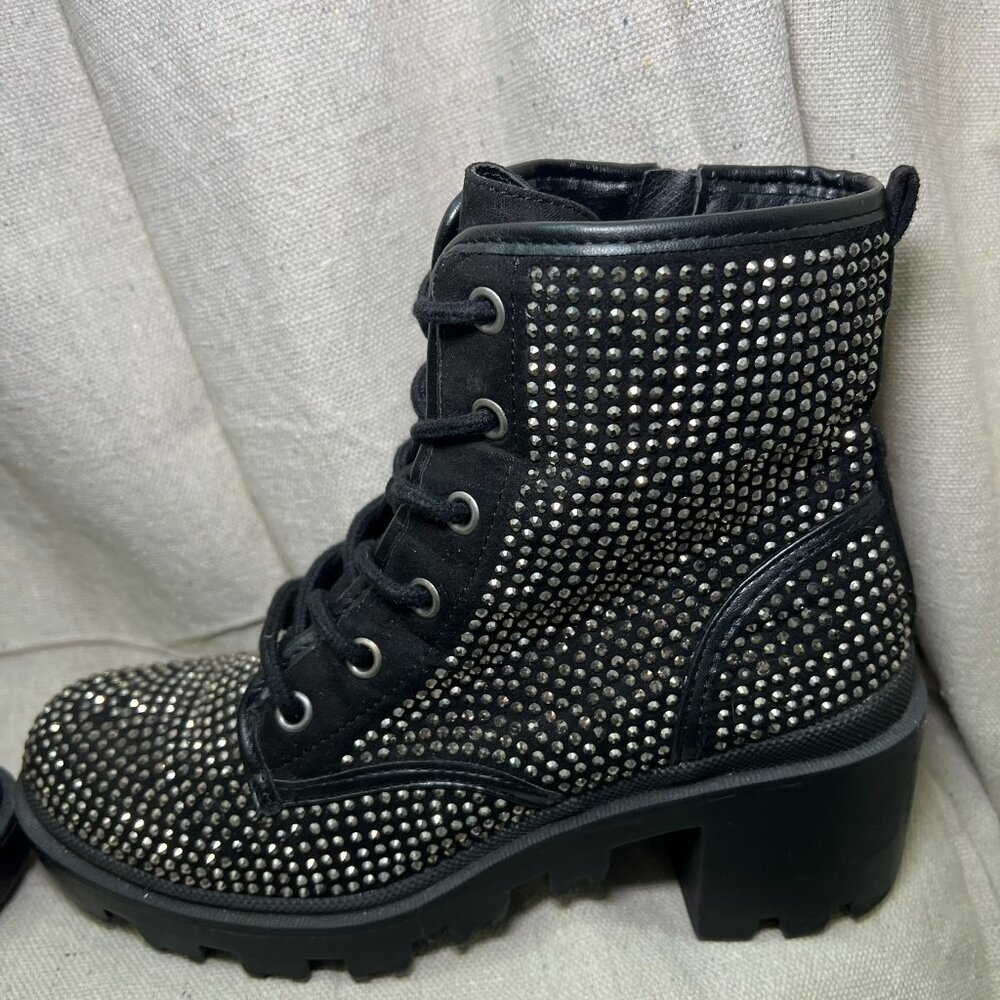 Y2K Madden Girl Dymond Rhinestone Zip Up Platform Combat Boots W 5.5 /  Y 4 - Picture 7 of 9